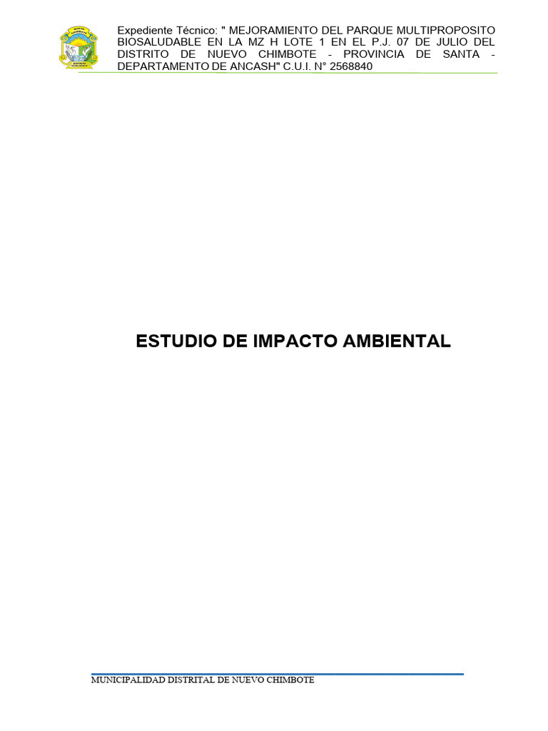 Estudio de Impacto Ambiental (En Formulacion) | PDF | Evaluación de ...