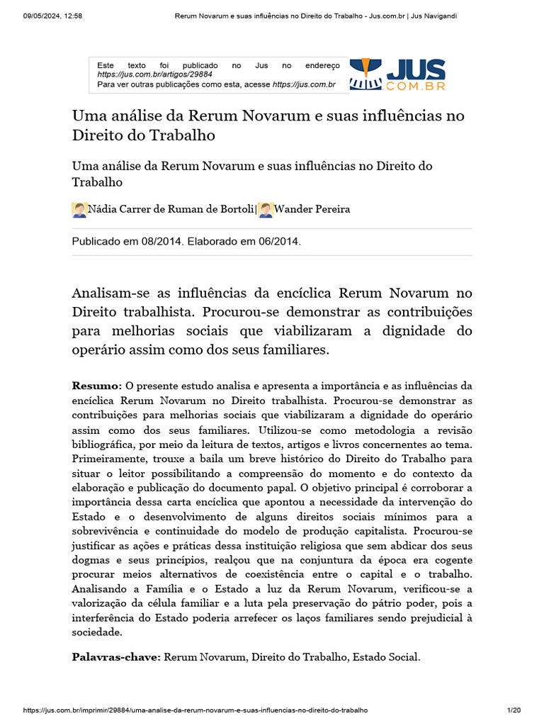 Rerum Novarum e Direito do Trabalho | PDF | Estado | Sociologia