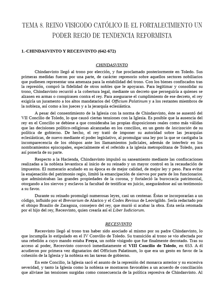 TEMA 8. Reino Visigodo Católico de Toledo-II, Fortalecimiento Poder ...