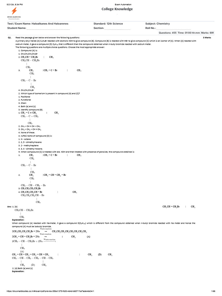 Haloalkanes and Haloarenes | Download Free PDF | Chemical Reactions ...