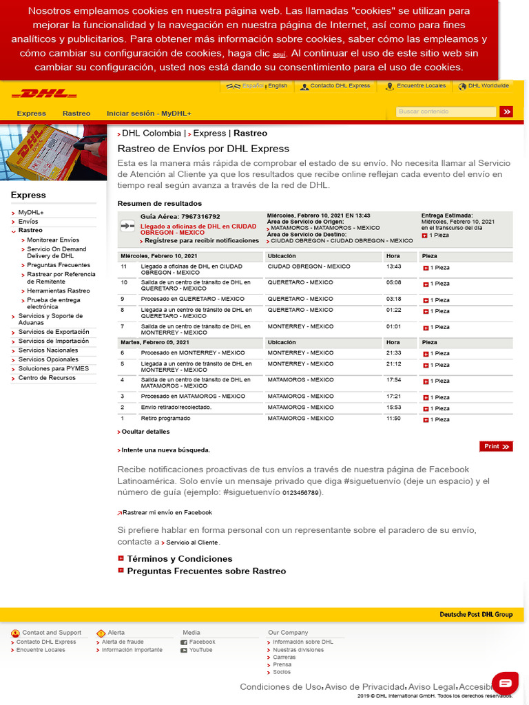 Rastreo de Envíos DHL Express | PDF | Cookie HTTP | Internet