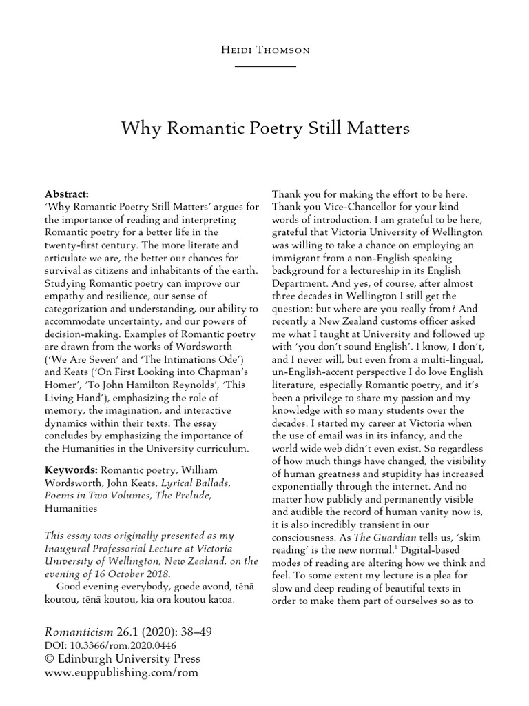 The Relevance of Romantic Poetry | PDF | John Keats | Romanticism
