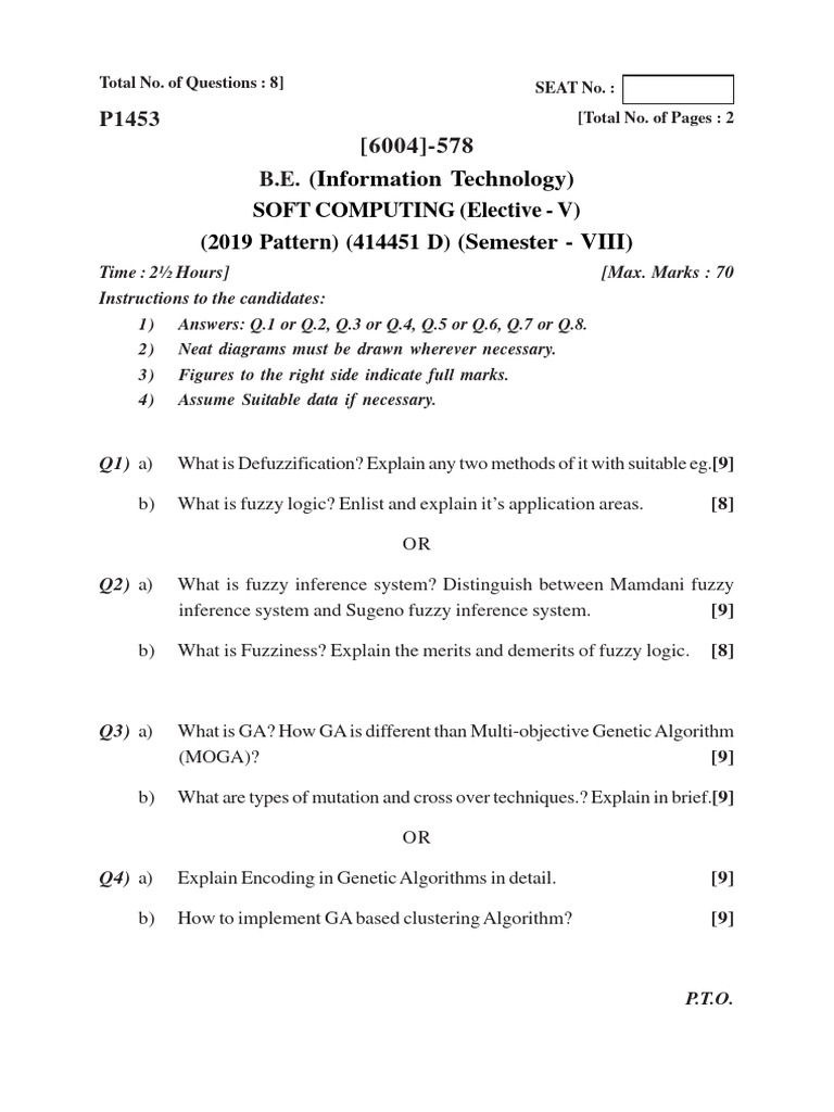Soft Computing Exam Paper 2019 | PDF | Genetic Algorithm | Algorithms
