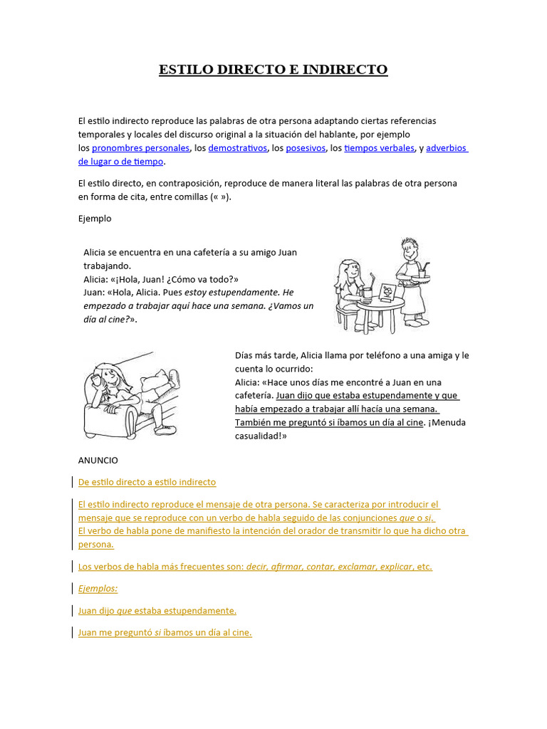 Estilo Directo e Indirecto | Descargar gratis PDF | Verbo | Oración ...