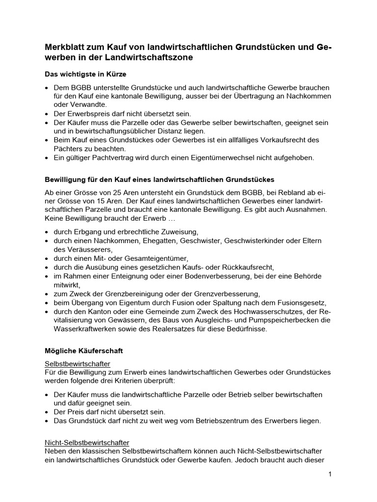 Merkblatt Kauf Landw. Grundstuecke Und Gewerbe | PDF