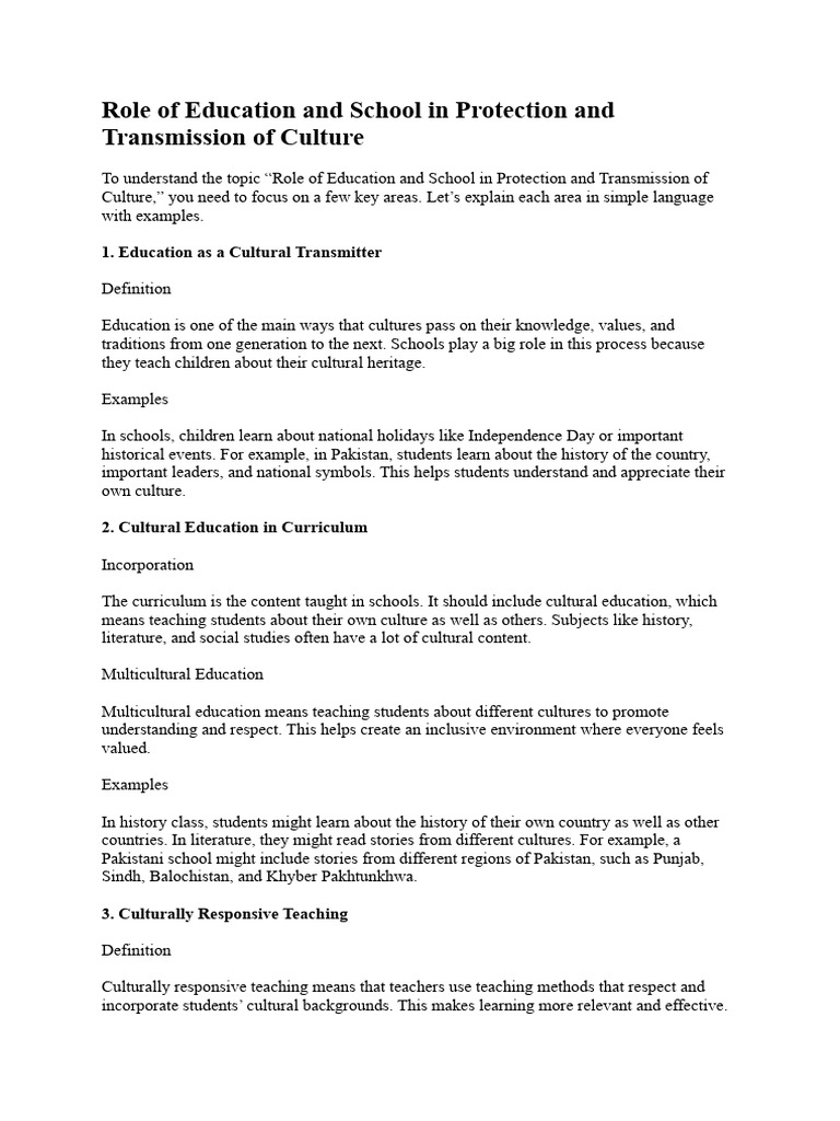 Education's Role in Cultural Transmission | PDF | Curriculum | Teachers
