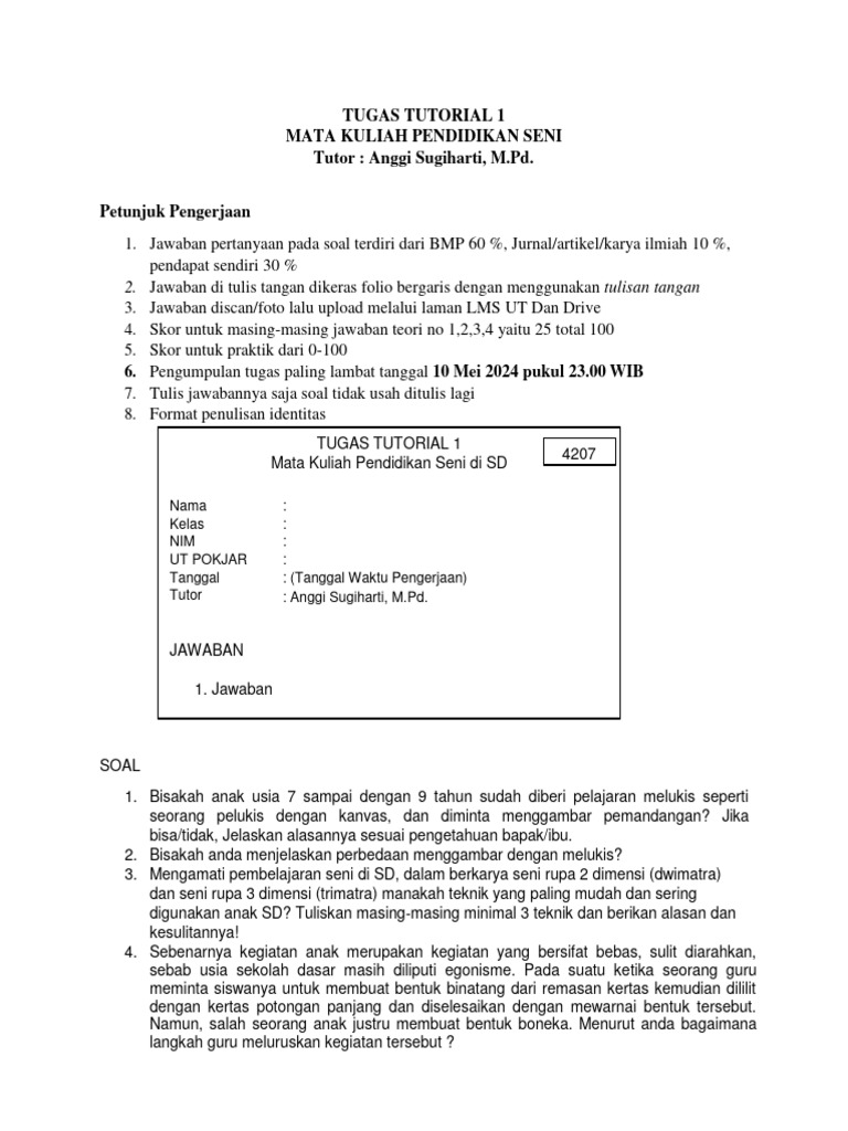 Tugas Tutorial Pendidikan Seni SD | PDF