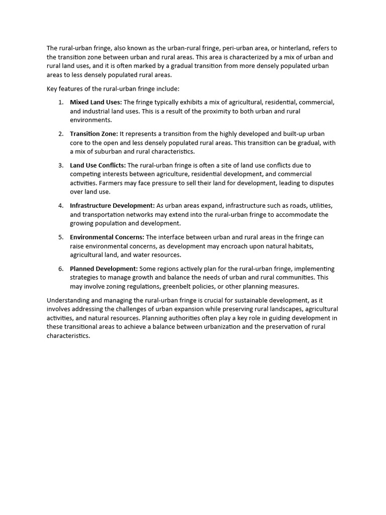 The Rural Urban Fringe Pdf Land Management Sustainability