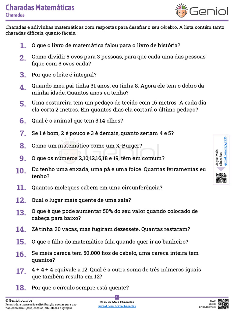 Charadas Matematicas | PDF | Gatos | Matemática