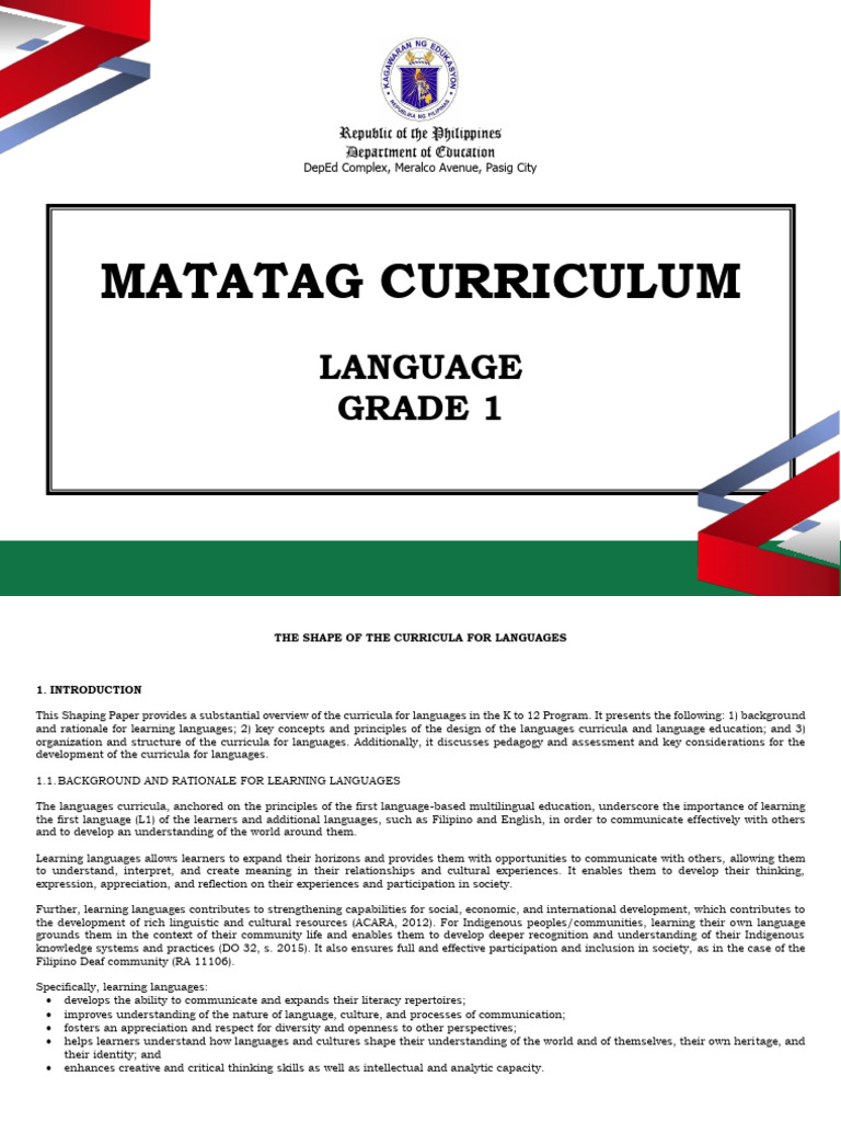 Language Curriculum Overview for Grade 1 | PDF | Curriculum | Literacy