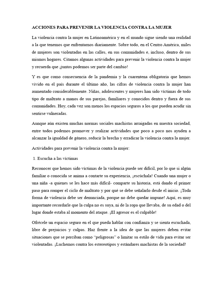 Acciones para Prevenir La Violencia Contra La Mujer | PDF | La ...