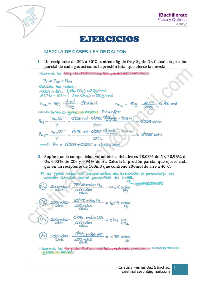 Ejercicios de Ley de Dalton en Gases | PDF | Mole (Unidad) | Gases