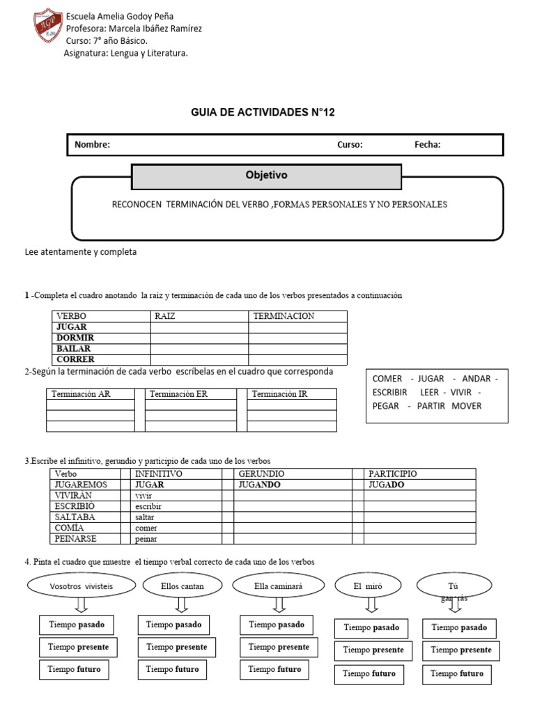 Guia de Actividades 7° Básico Lengua y Literatura | PDF | Verbo ...