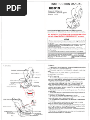 Britax Marathon 70 Instruction Manual | PDF | Seat Belt | Airbag