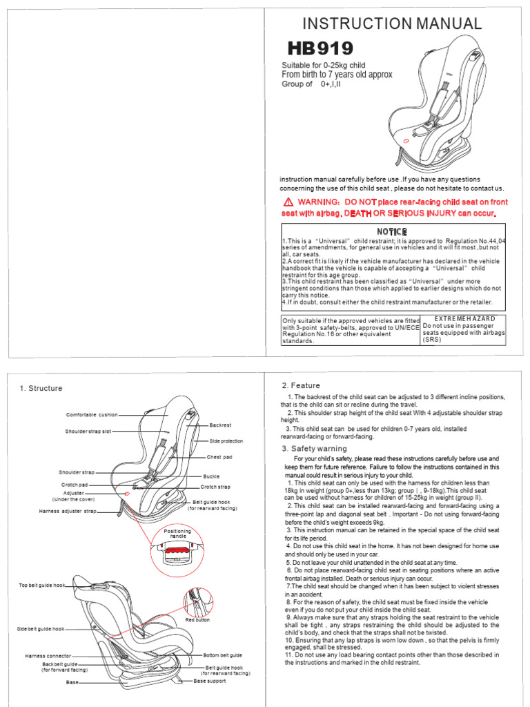 Britax Marathon 70 Instruction Manual | PDF | Seat Belt | Airbag