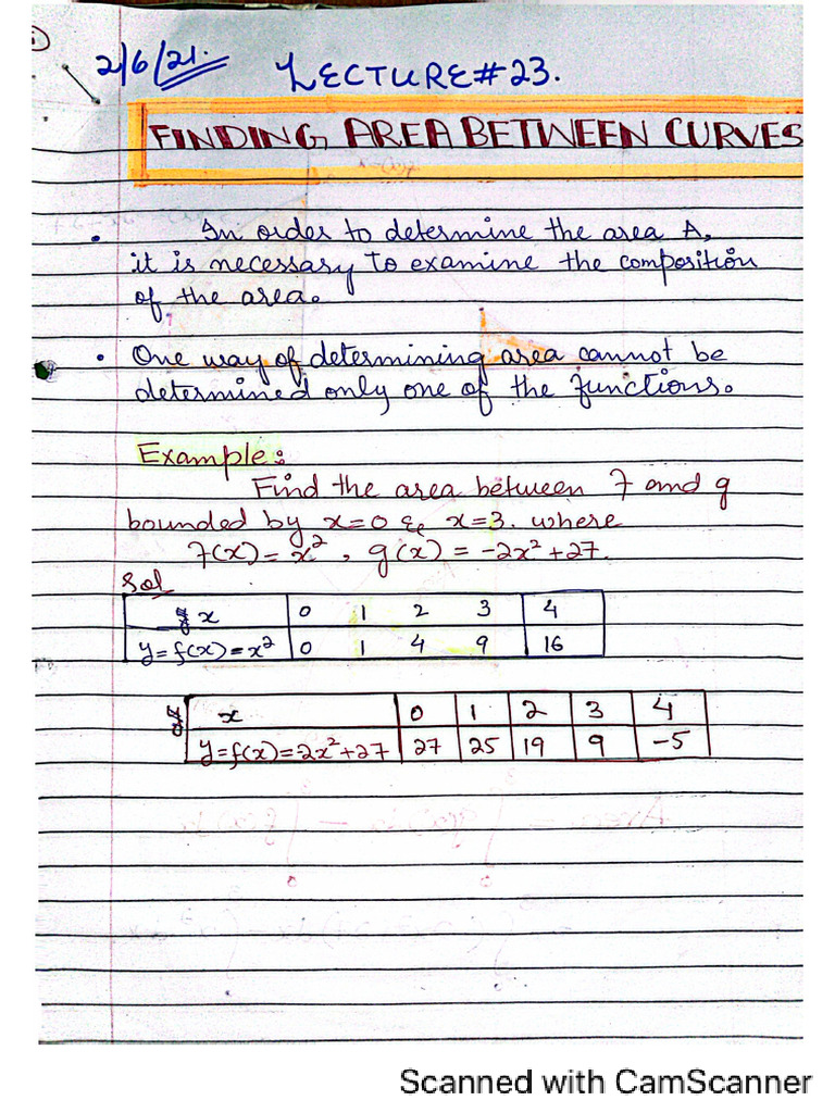 Area between curves lecture23 pdf