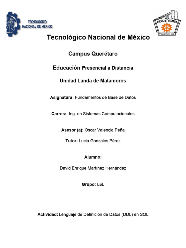 U6 - E2 - DEMH - Lenguaje de Definición de Datos (DDL) en SQL | PDF ...
