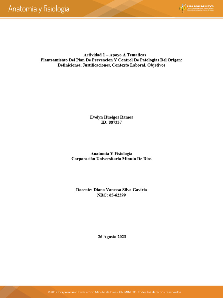Actividad 1 Plan De Prevencion Fisiologia Y Anatomia Pdf Mano