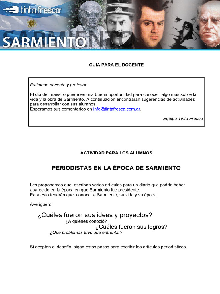 Actividades Escolares sobre Sarmiento | PDF | Historia