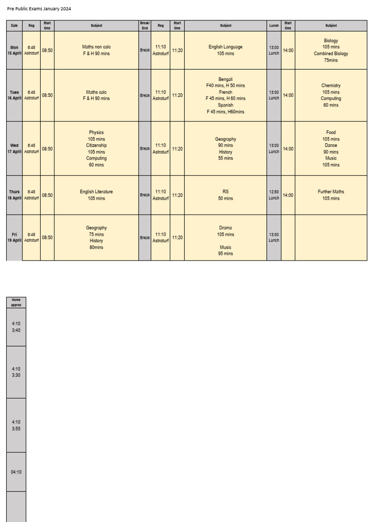 April 2024 Exam Schedule Overview | PDF