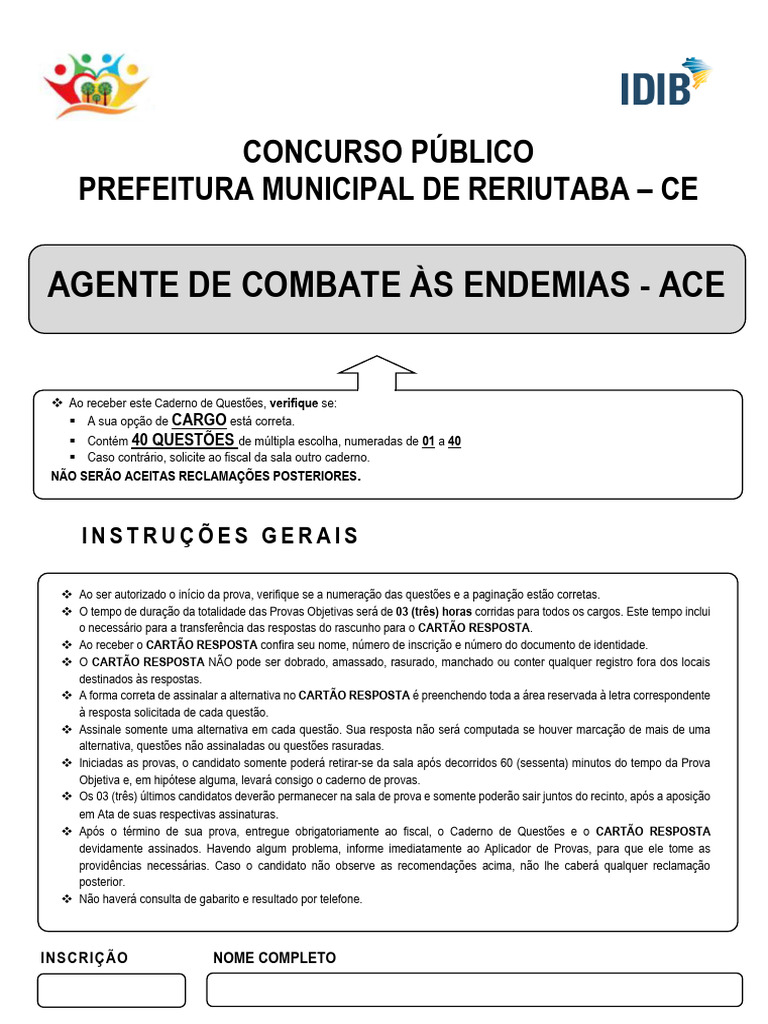 Prova Agente de Endemias - Instruções e Questões | PDF | Amor