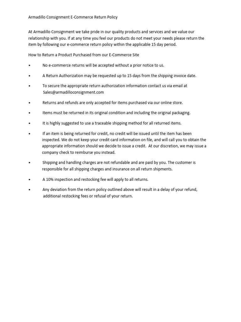 Armadillo Consignment E Commerce Return Policy | PDF | Finance & Money ...