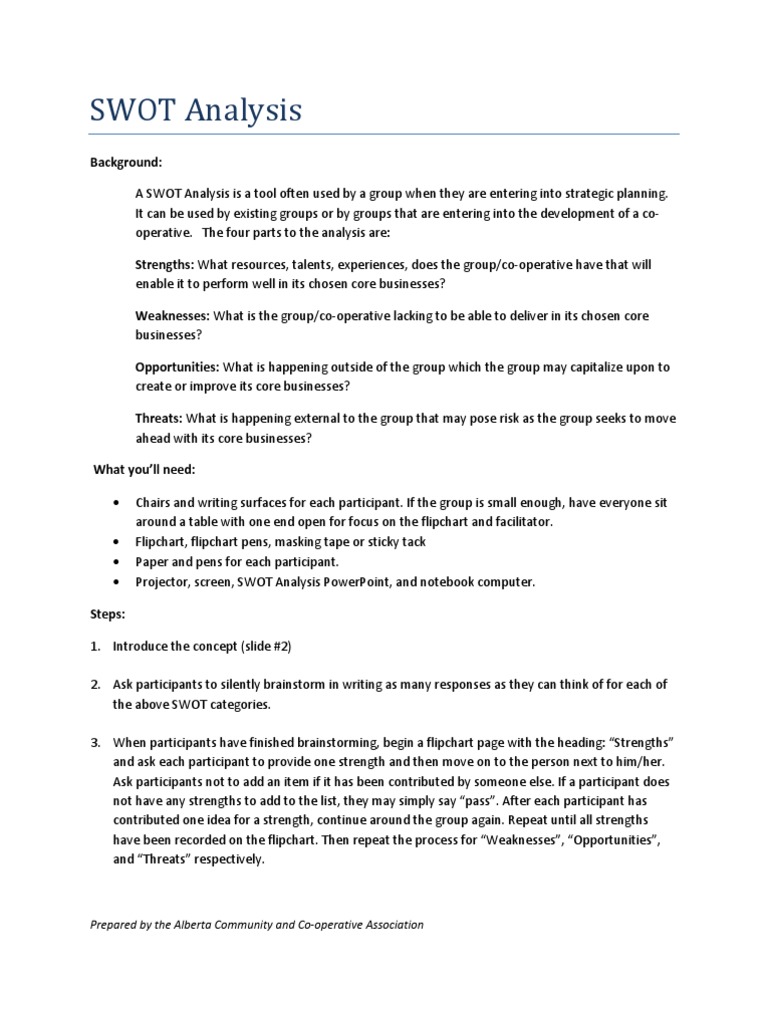 SWOT Analysis for Co-operative Planning | PDF