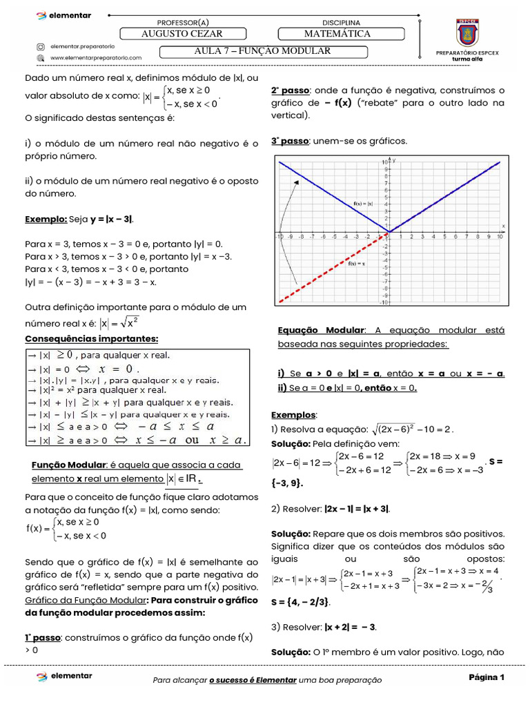 AULA 07 - Função Modular | PDF | Função (Matemática) | Número real
