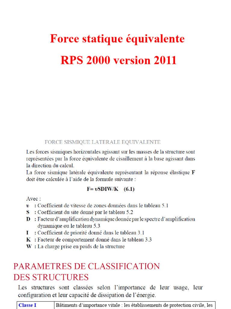 Calcul des forces sismiques statiques | PDF
