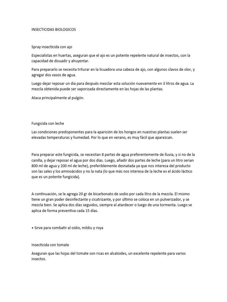 Insecticidas Biologicos | PDF | Agua