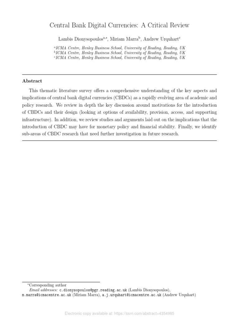 Central Bank Digital Currencies A Critical Review - SSRN-id4354985 ...