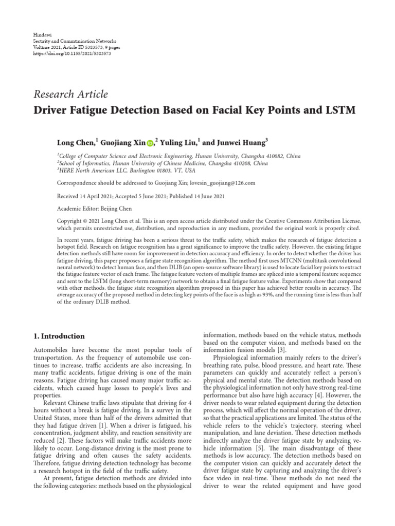 Driver Fatigue Detection Based On Facial Key Point | PDF | Deep ...