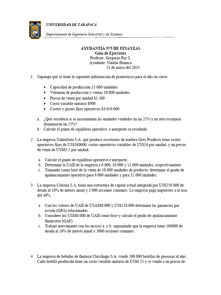 Ejercicios de Finanzas y Apalancamiento | PDF | Apalancamiento ...