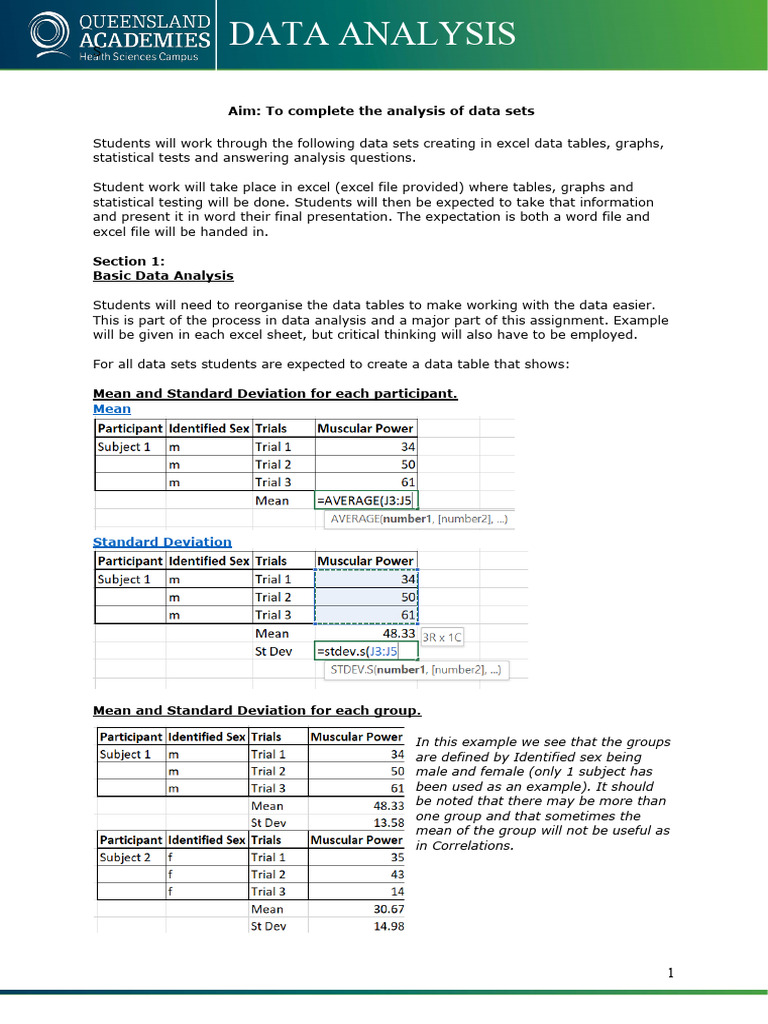 Data Analysis IA Instructions | PDF | Student's T Test | Statistics
