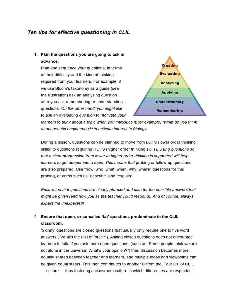 Ten Tips For Effective Questioning in CL | PDF | Learning | Question