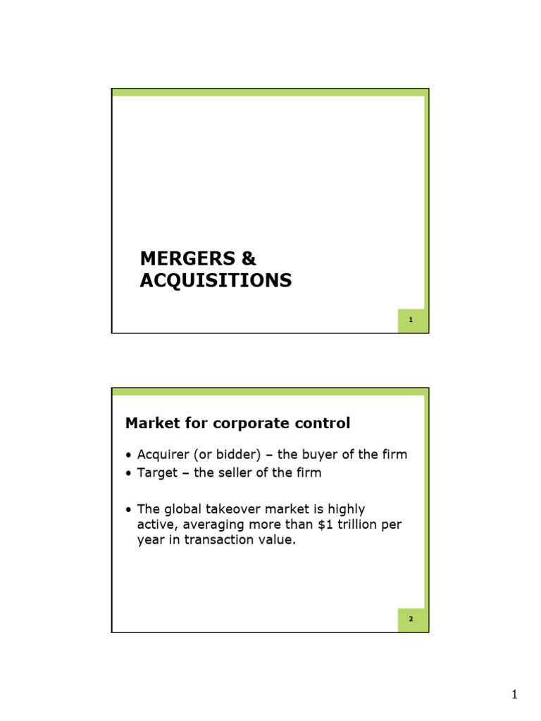 Mergers & Acquisitions Overview | PDF | Mergers And Acquisitions | Takeover