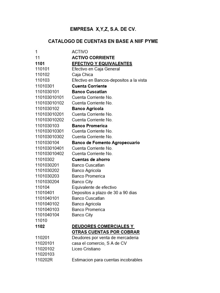 Catálogo de Cuentas NIIF PYME 2023 | PDF | Impuesto sobre la renta | Bancos