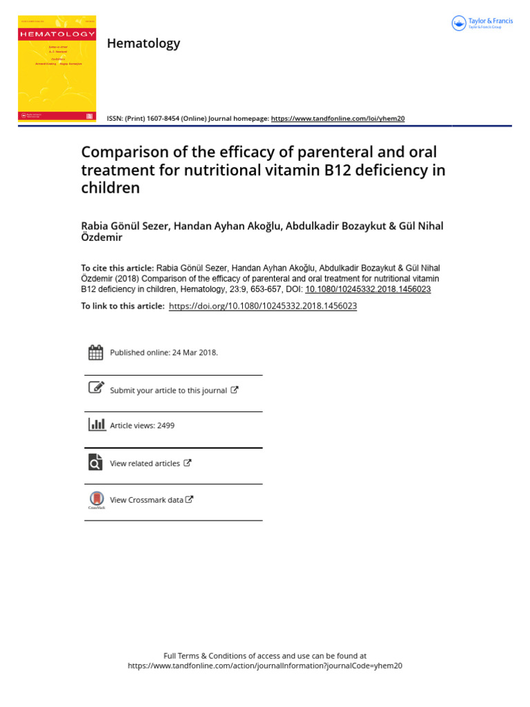 Sezer Et Al. 2018 Comparison of The Efficacy of Parenteral and Oral PDF Vitamin B12