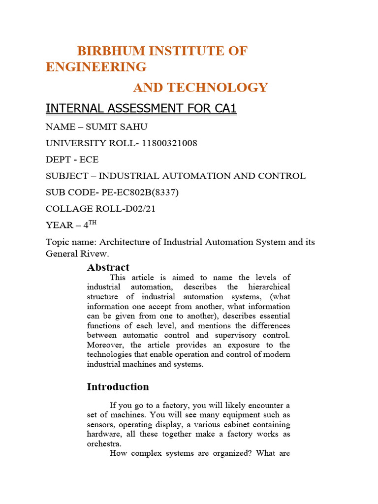 Industrial Automation System Architecture | PDF | Programmable Logic ...