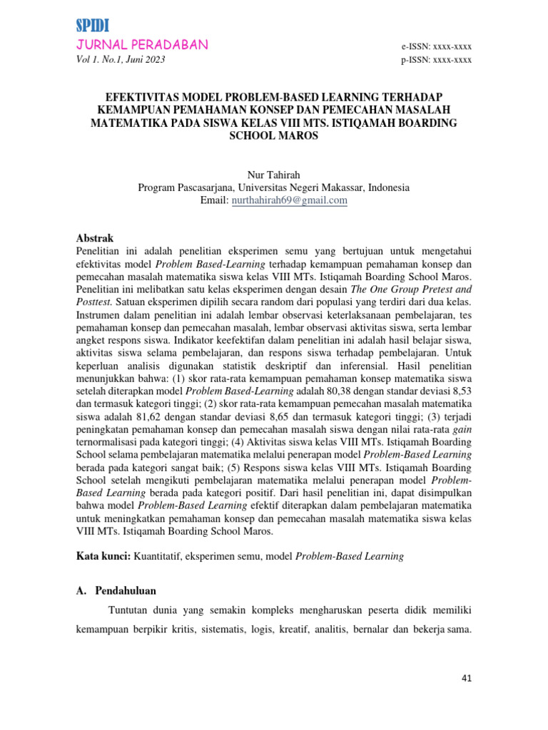 Efektivitas Problem-Based Learning Matematika | PDF | Karier & Perkembangan