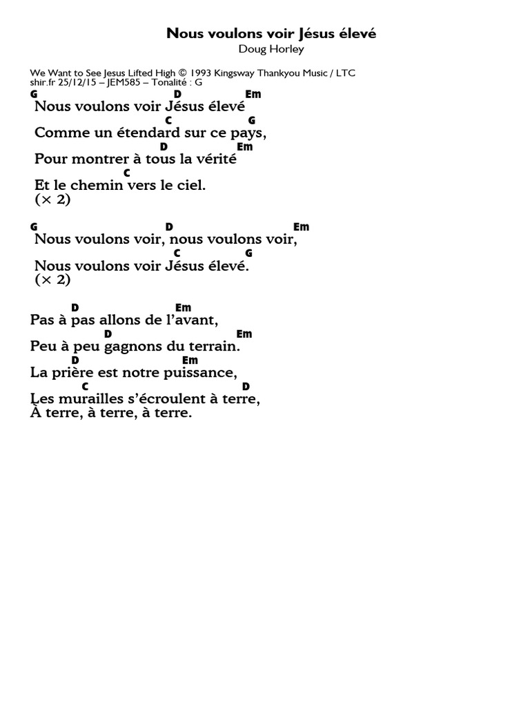 Nous Voulons Voir Jésus élevé Pdf
