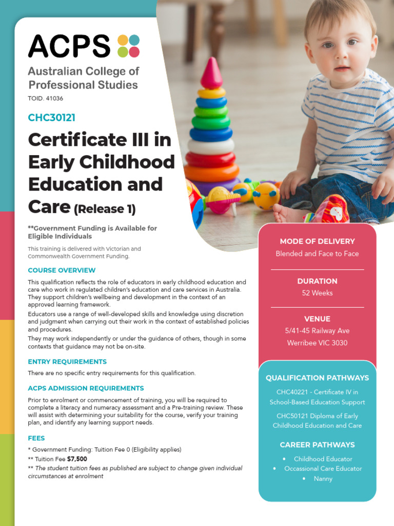 Chc30121 Certificate Iii In Early Childhood Education And Care 2024 3
