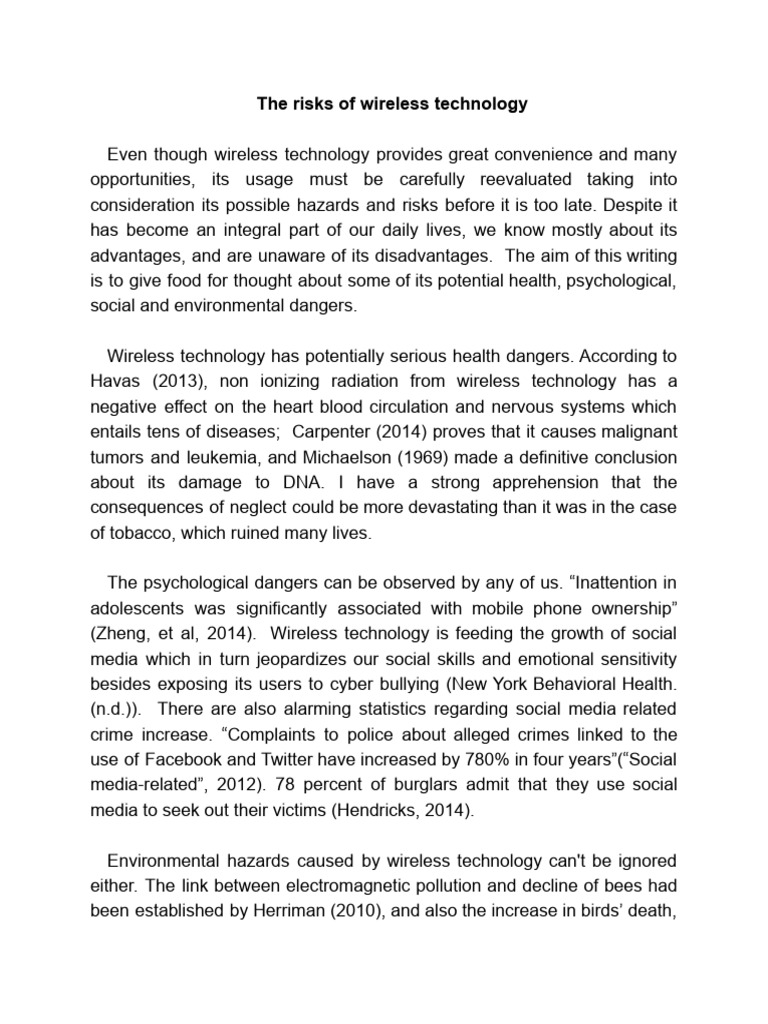 Risks of Wireless Technology Explained | PDF | Risk | Cyberbullying