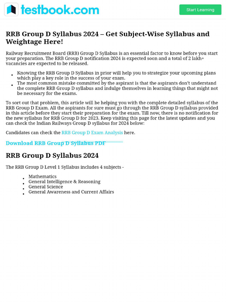 RRB Group D Syllabus 2024 - Get Subject-Wise Syllabus and Weightage ...