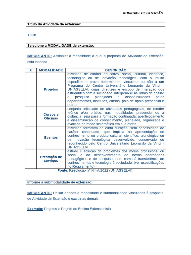 Proposta de Atividade de Extensão | PDF | Sustentabilidade ...