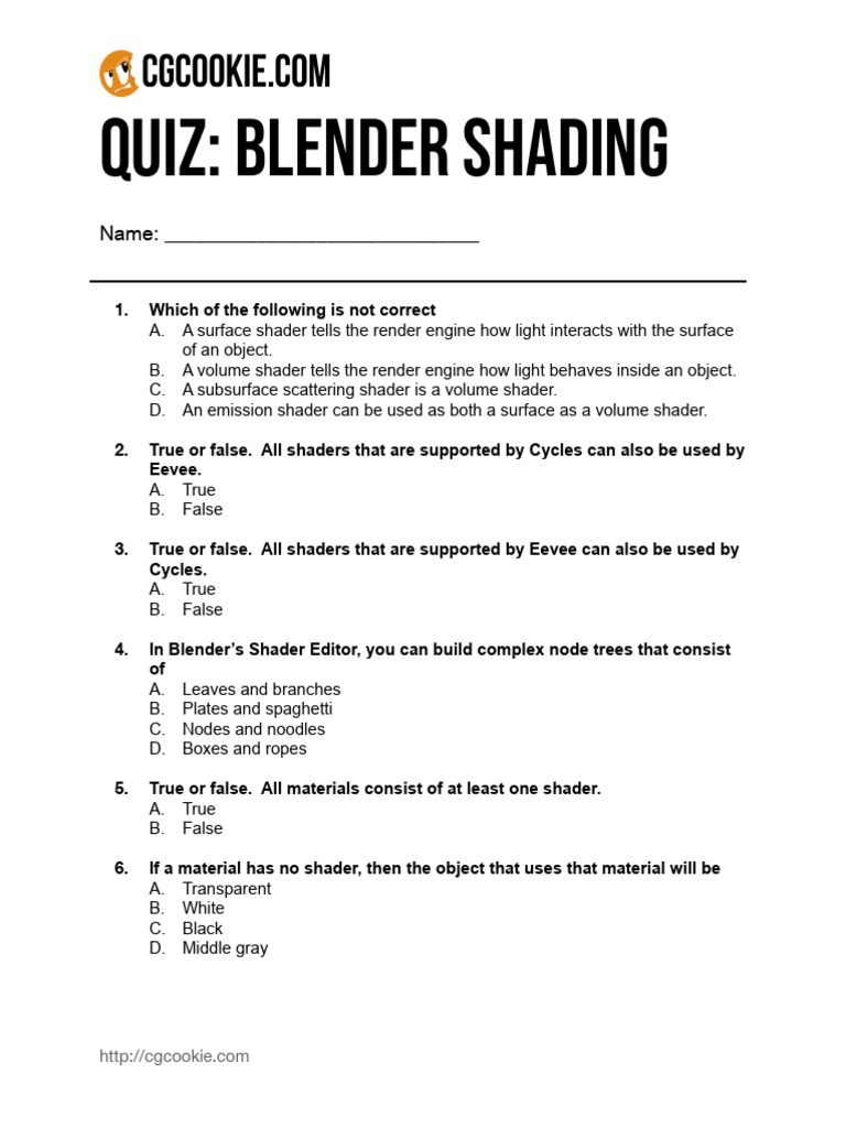 Blender Shading Quiz and Answers | PDF | Blender (Software) | Shader