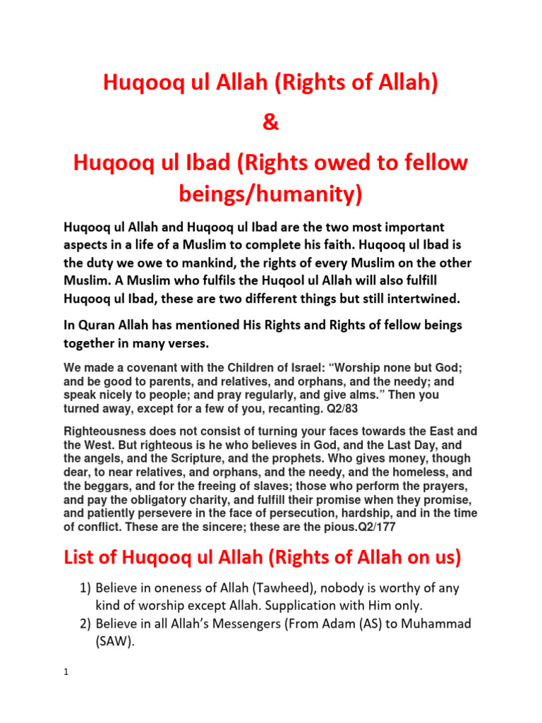 Rights of Allah and Humanity in Islam | PDF | Prophets And Messengers ...