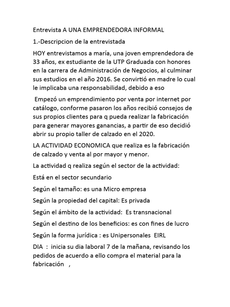 Entrevista a María, emprendedora informal | PDF | Crecimiento personal ...