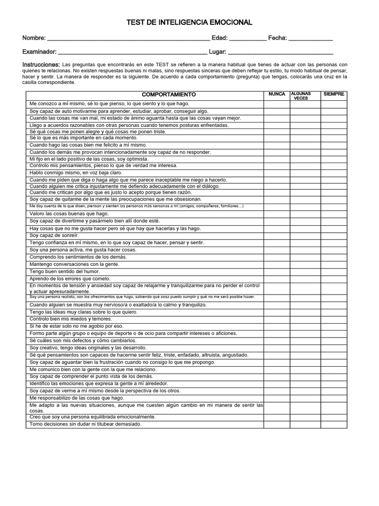 Test de Inteligencia Emocional Infantil | PDF | Las emociones ...