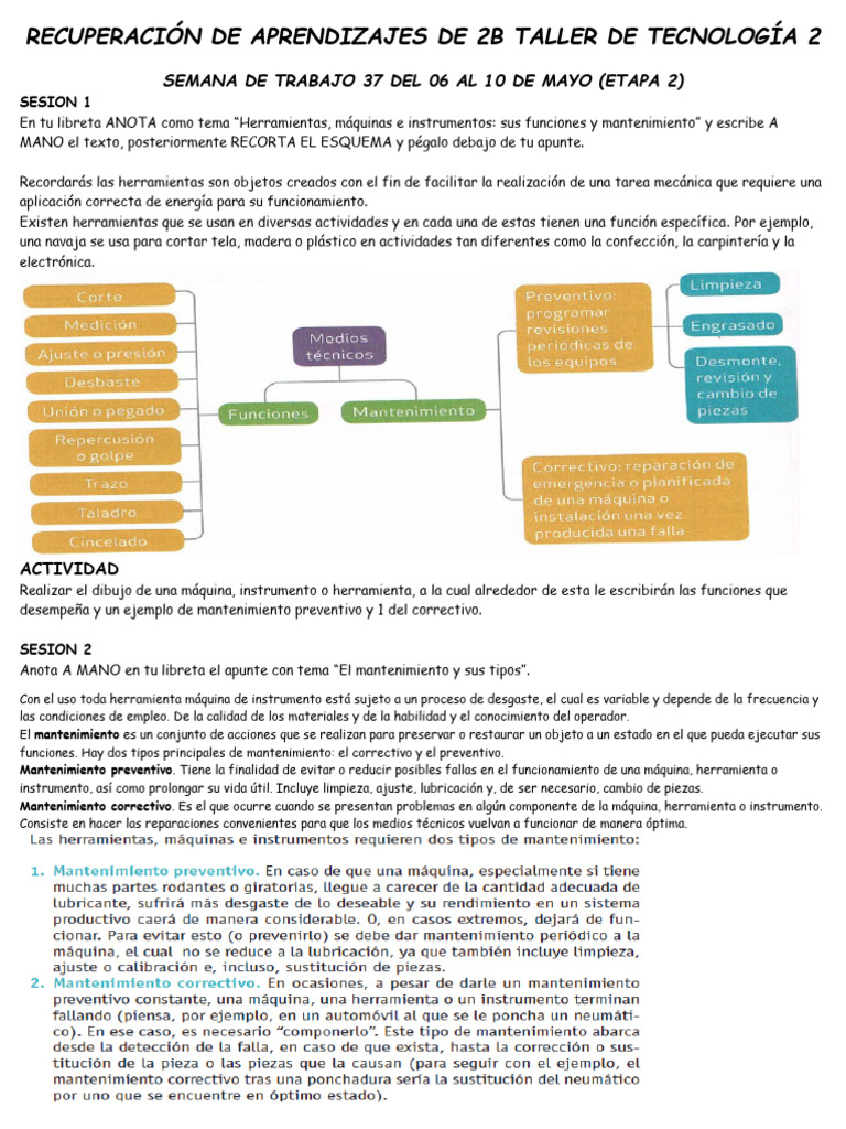 Recuperación de Aprendizajes de 2B Taller de Tecnología 2 | PDF ...